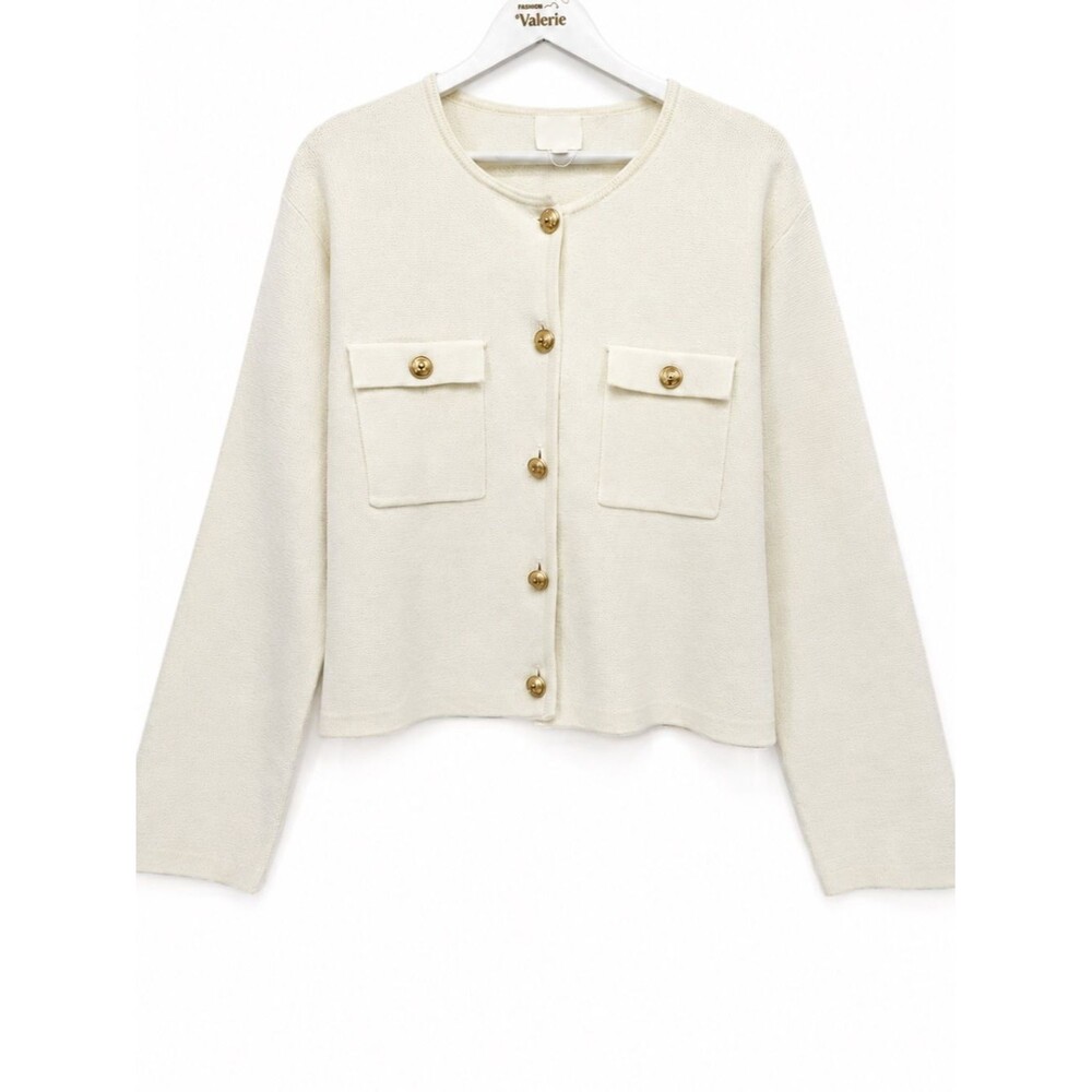 H&M Ivory Cream Cardigan Button Front Sweater Size Large Preppy